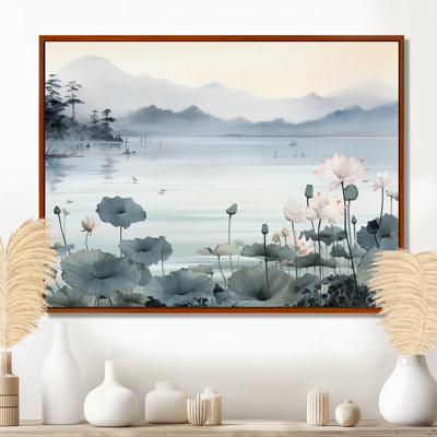 «Asian Art Ink Lake I», art mural asiatique pour le salon
