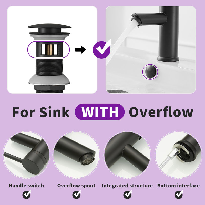 Single-Hole Single-handle Bathroom Faucet with Drain Assembly, Matte Black, No