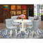 L'ensemble 5 pièces de table et chaises de cuisine comprend une table de salle à manger ronde avec Dropleaf et 4 chaises rembourrées en tissu bleu, 42 po x 42 po, noir brossé-1307738556-1307738548-1307738557