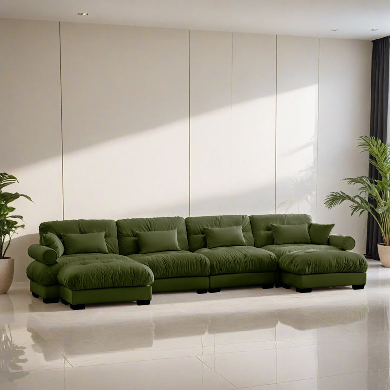 Canapé-lit modulaire 6 pièces pour salon, Velours vert olive