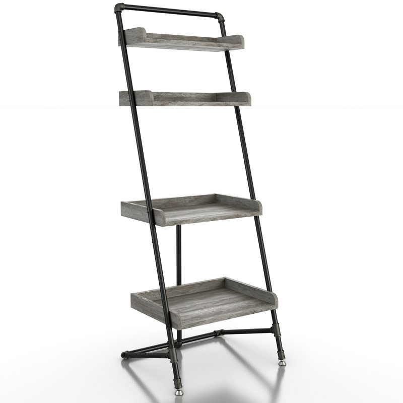 Bibliothèque échelle en acier H 70,85 po x l 25,96 po Gracemary, Chêne gris rétro