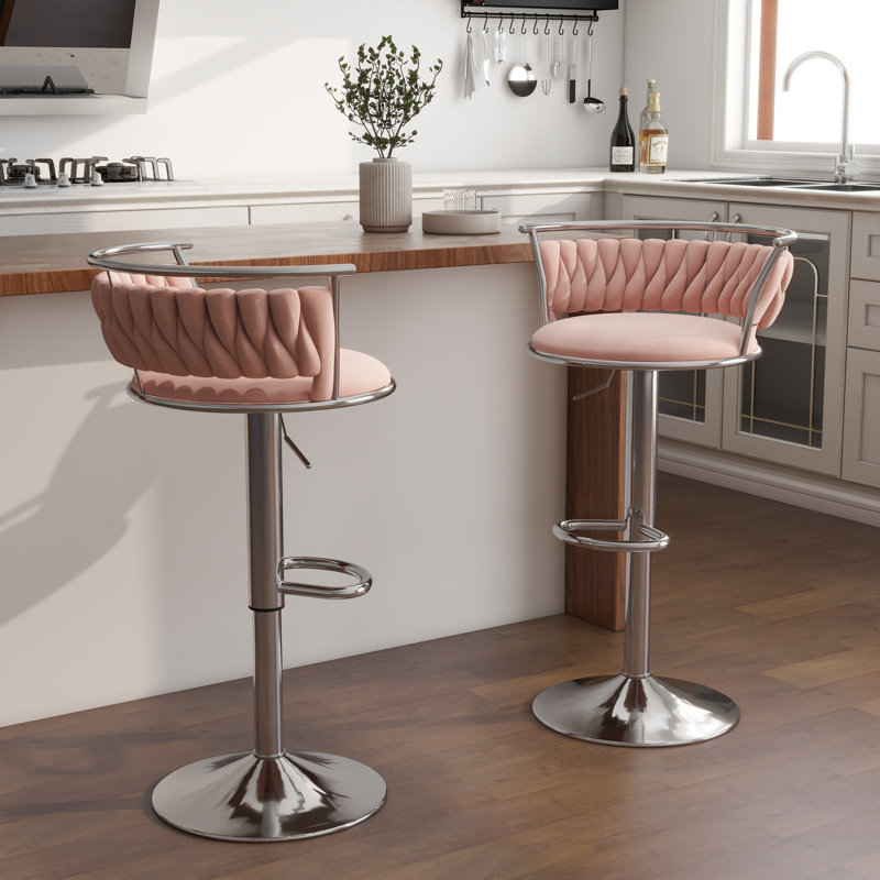 Christal Height Adjustable Swivel Bar Stool, Pink, Silver