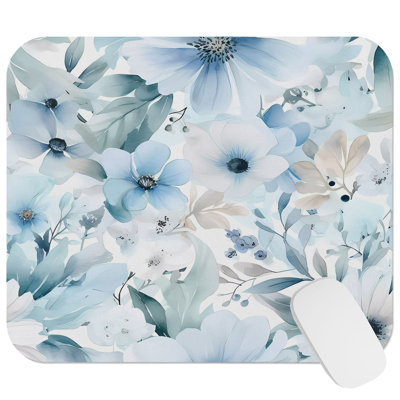 Floral Blue Flowers Pattern Flower VIII Cottage Gaming Cute Office Laptop Desk Pad Gift Mat Square Rectangle Non-Slip Mousepad