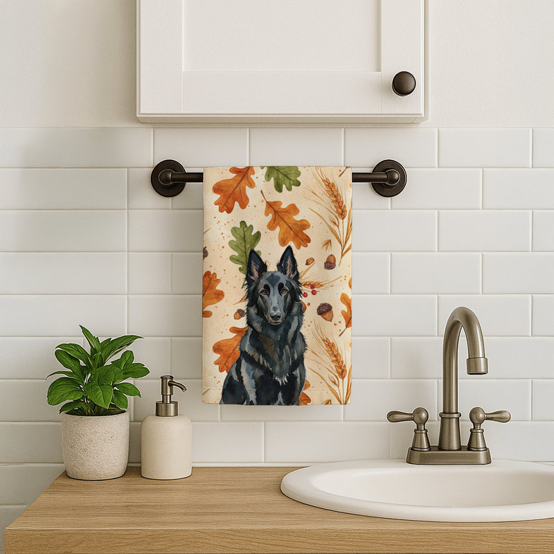 Belgian Sheepdog Groenendael Heirloom Fall Kitchen Towel, Belgian Sheepdog Groenendael