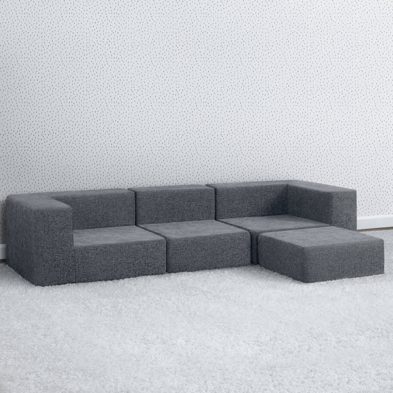 Gray Fabric Four-Piece Sectional Sofa with Ottoman