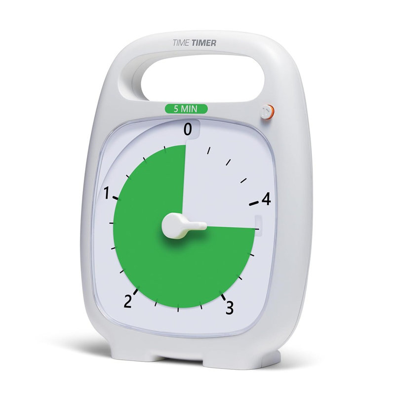TIME TIMER PLUS 5 Minute Desk Visual Timer - Countdown Timer With Portable Handle For Classroom, Office, Homeschooling, Study Tool With Silent Operation (White)