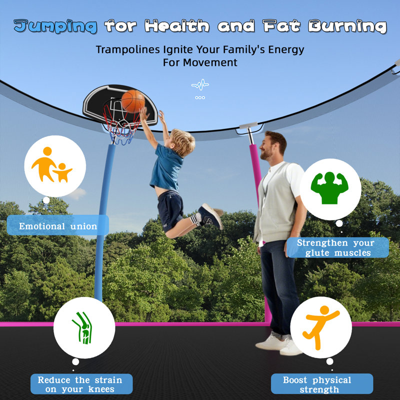 SENCHO GINSYTALIOR Round Backyard Trampoline with Safety Enclosure, Pink