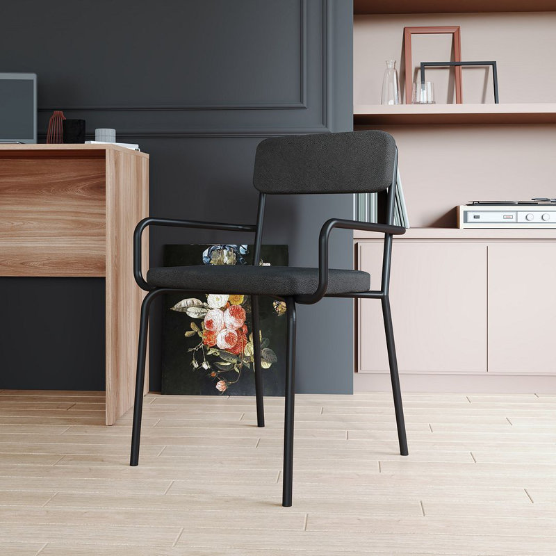 Fauteuil de salle à manger rembourré en cuir noir et pourquoi Vegan Modern, Noir