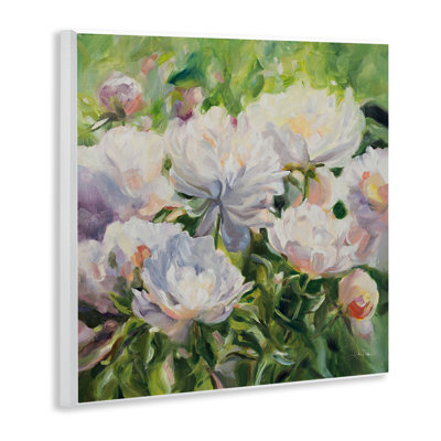 Art mural blanc avec pivoines impressionnistes, design par Katrina Pete