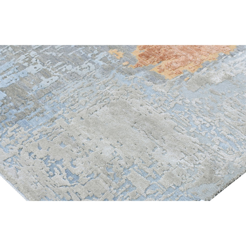 Tapis en laine / soie noué à la main en bleu / rouge / beige, Rectangulaire 8 pi x 10 pi