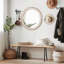 24,21 po Miroir rond pour chambre à coucher, vestibule. Miroir en bois Whitewash Edge. Réflexion cristalline. Méthode d'installation facile Bureau mural, chambre à coucher. Style avec bord. Processus simple