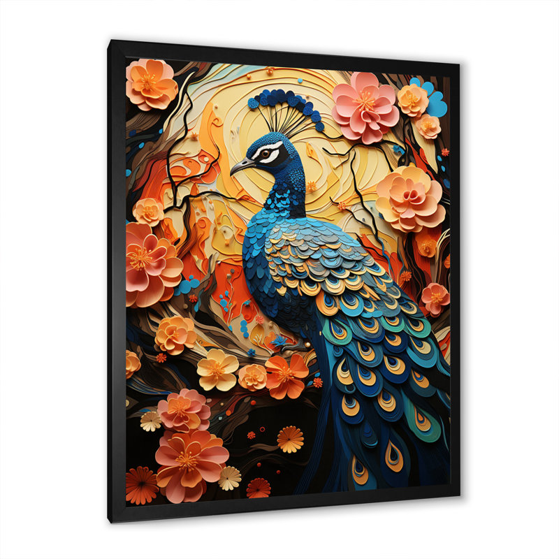 Benedito Peacock Collage, impression sur toile encadrée, Cadre photo noir, H 20 po x l 12 po x P 1 po