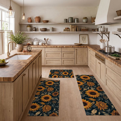Sunflower Floral Non-Slip Washable Kitchen Mats