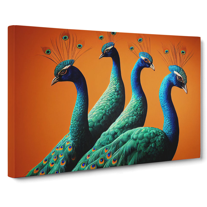 Four Peacocks - Wrapped Canvas, 40cm H x 60cm W x 3cm D