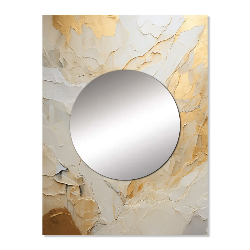 Drumack beige et or Glacier Stone Simplicity II - miroir de formes abstraites, miroir mural moderne unique, impression d'art en métal
