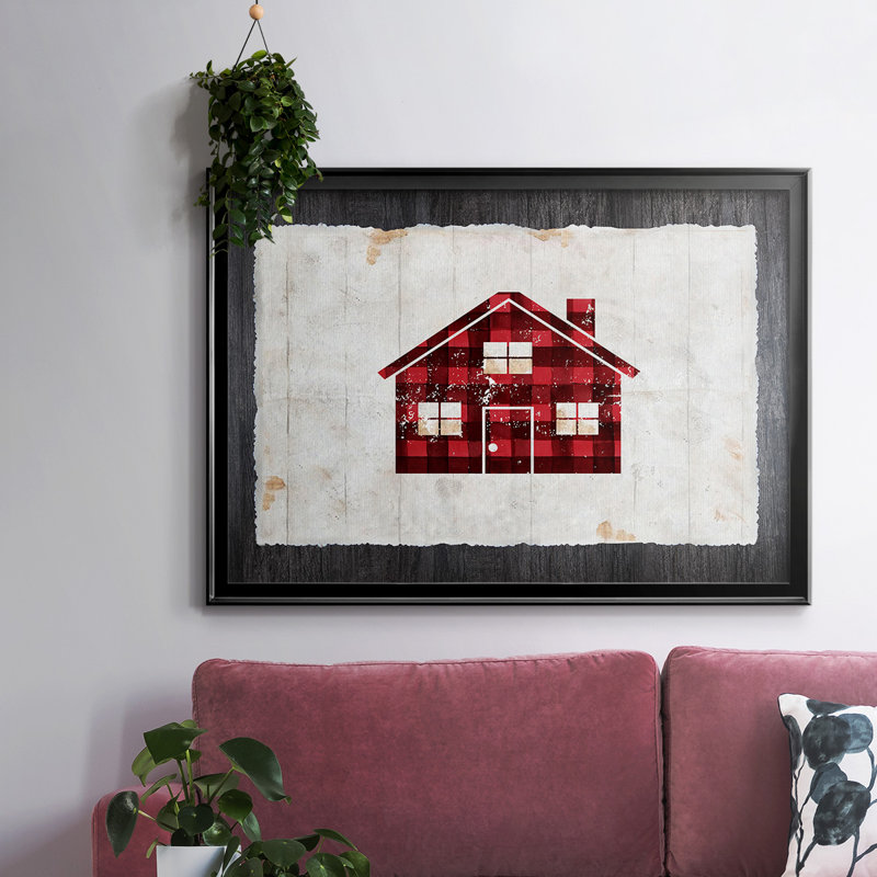 Maison à carreaux - toile tendue avec châssis, H 18 po x l 26 po x P 1,5 po, Toile avec cadre flottant noir