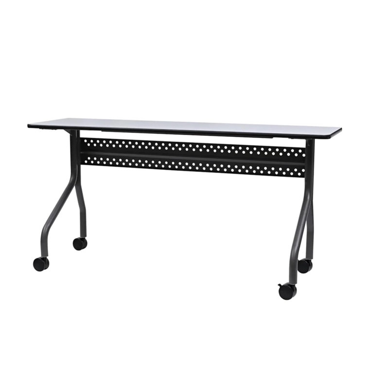 Mobile Training Table With Wheels, Gray And Charcoal, With Two Locking Wheels, 18” D X 60"L X 29"H