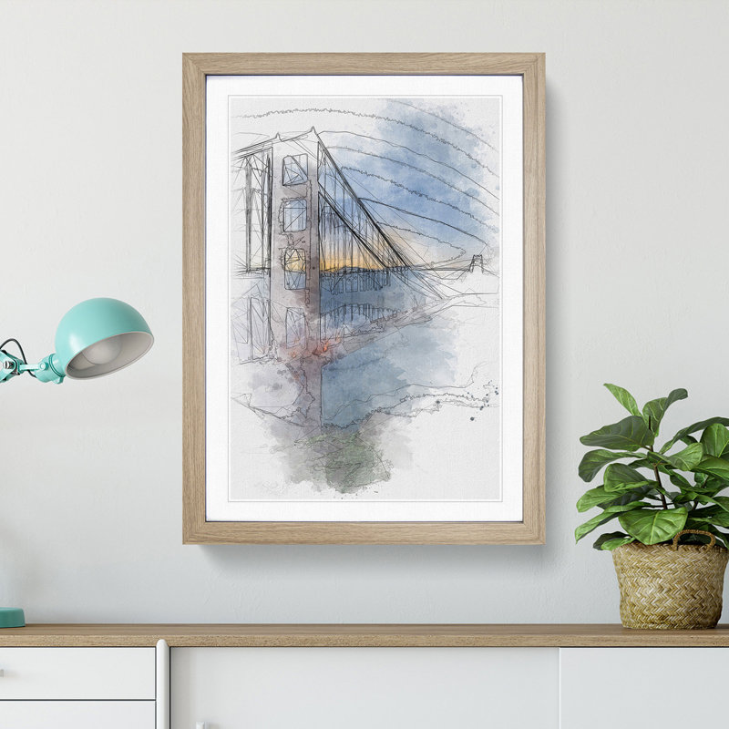 Mist Over The Golden Gate Bridge - Single Picture Frame Painting on MDF, 87cm H x 62cm W x 2cm D, Oak Framed