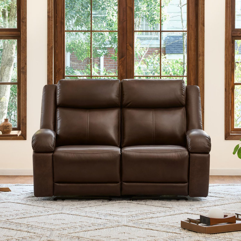 Canapé inclinable électrique en cuir véritable Mejas, Marron foncé, 2