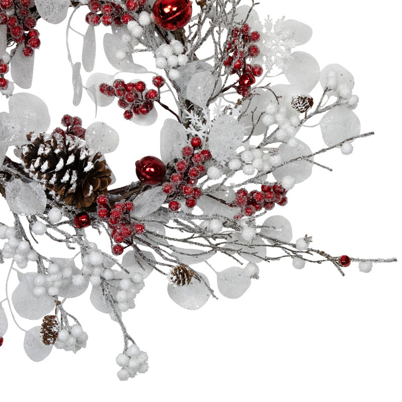 Berries And Snowflakes Artificial Christmas Wreath - 24" - Red And White - Unlit