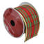 Ruban d'artisanat de Noël à rayures rouges et vertes - 2,5 po x 120 verges