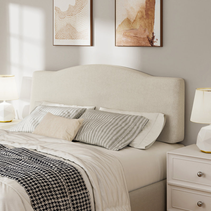 Upholstered Linen Headboard with Adjustable Height, Beige, Queen