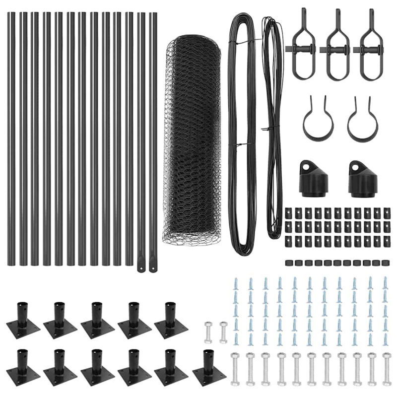 Vidaxl Fence With Posts PVC-Coated Steel, Grey, 50cm H x 2500cm W x 3.2cm D