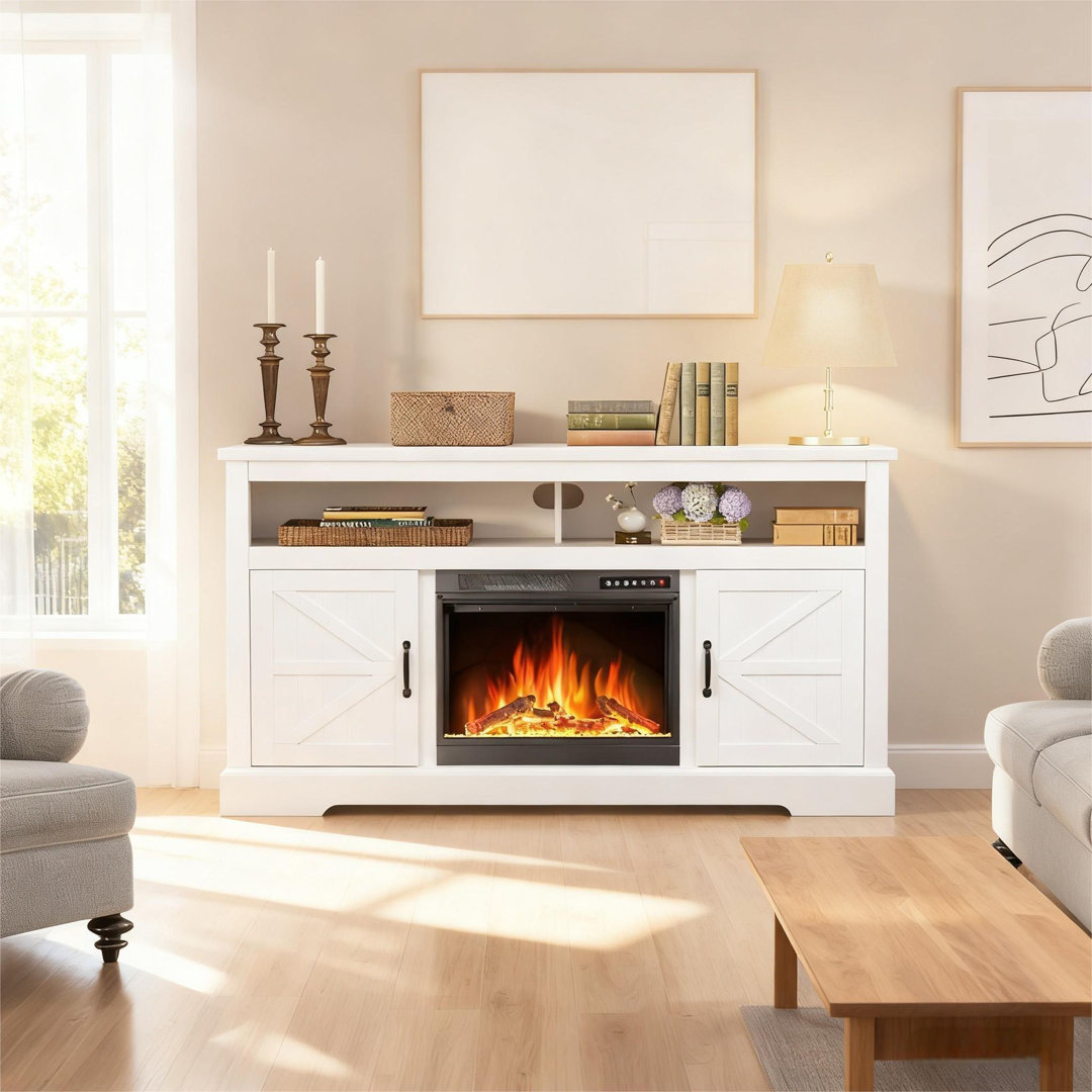 Electric Fireplace, 60"Heater Wooden Surround Firebox, Adjustable Led Flame, Remote Control, 750W-1500W, Fireplace Tv Stand (Walnut) Symple Stuff