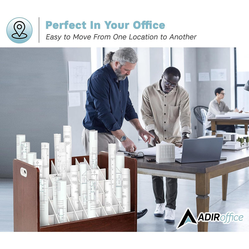 Adiroffice 50-Compartment Mobile Wood Roll File Storage Organizer, Mahogany