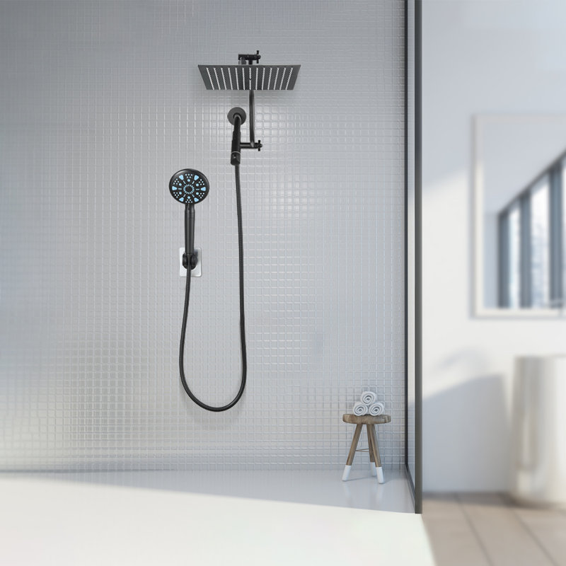 Pomme de douche réglable haute pression double 10 po avec douchette à 9 jets, Noir mat