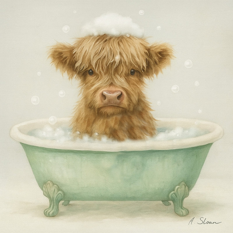 Art mural sur toile Bubble Moo - Highland Calf in Bathaign, H 30 po x l 30 po