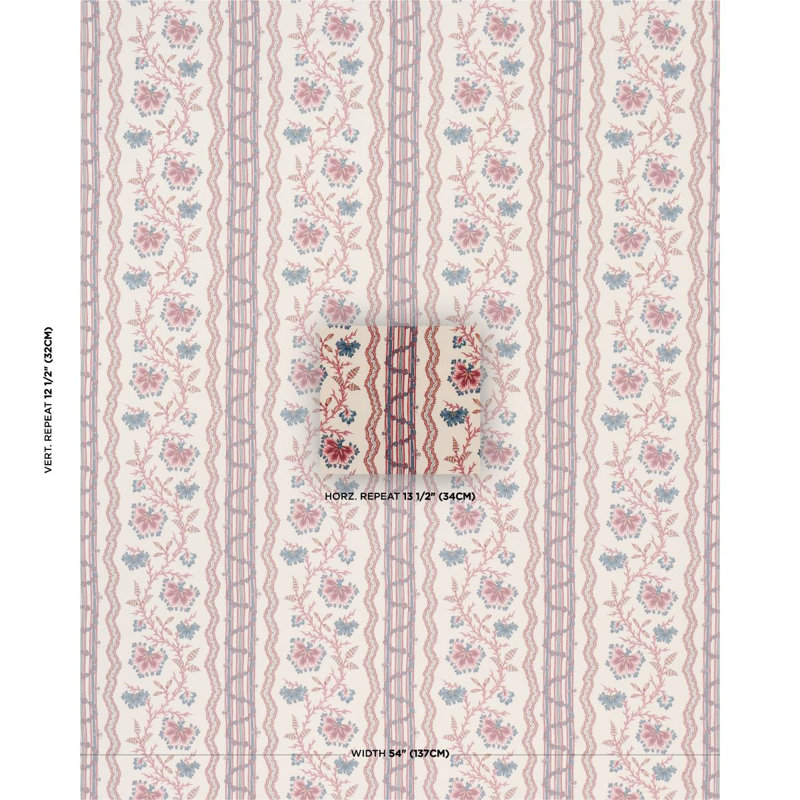 Tissu à rayures florales Parvati, Rouge