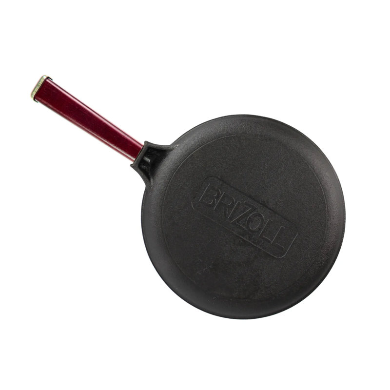 BRIZOLL 9.5" Seasoned Cast Iron Non-Stick Crepe Pan with Burgundy Handle