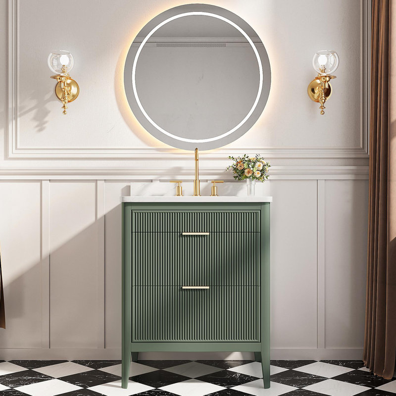 30" Freestanding Single Bathroom Vanity with Carrara Marble Top & Fully Assembled, Green, 30"