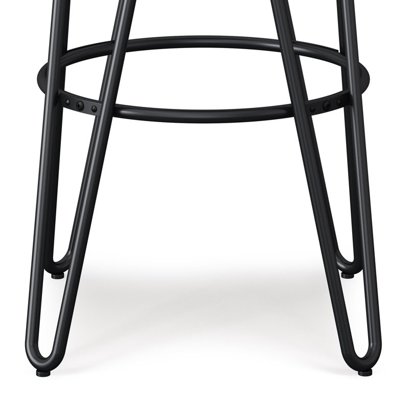 Simeon Metal Industrial Stool with Solid Wood Seat, Hairpin Legs, and Footrest (Set of 2), Short Stool (23" Seat Height)