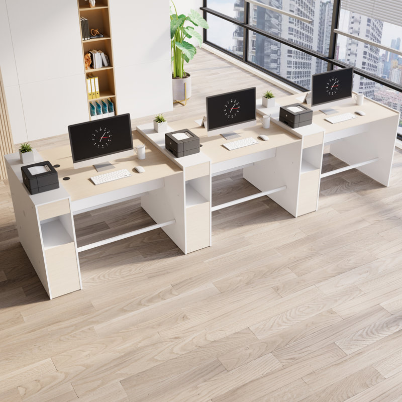 Okeysen Modular 6 Person Bar Height Benching Workstation with Storage & Outlets, Stand Up Desk For Office