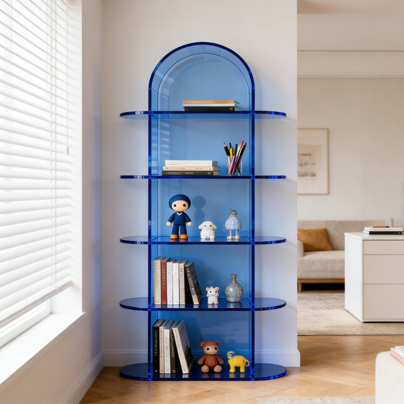 Blue acrylic multi-layer display bookcase, (5 Shelves) 59.06"H x 23.62"W x 9.84"D