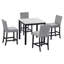Ensemble de salle à manger 5 pièces avec table haute, comprenant une table à manger avec dessus en faux marbre et quatre chaises recouvertes de velours, gris-612468769