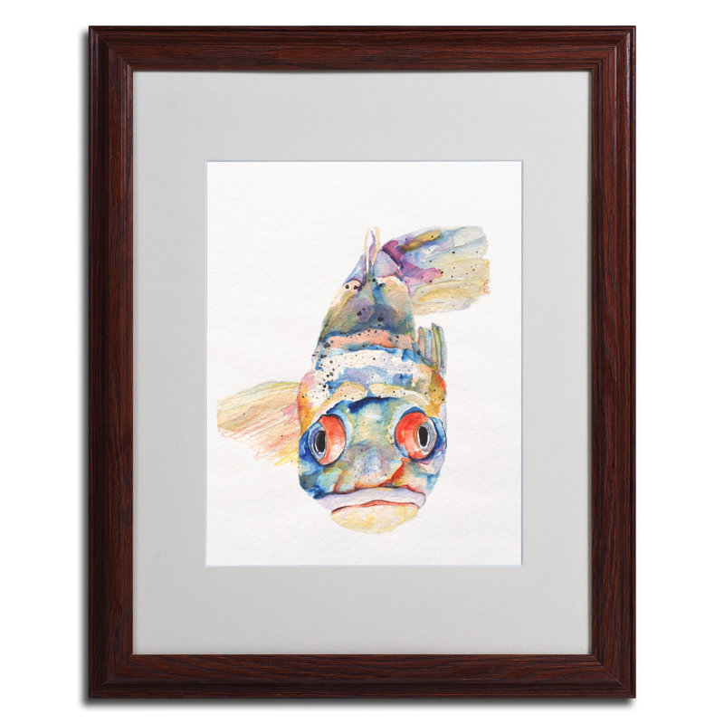 Brown Beveled Framed Canvas Art with Blue Fish