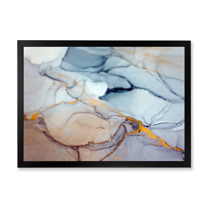 Impression de luxe sur toile marbrée bleue et grise, Impression noire sur toile encadrée, H 8 po x l 12 po x P 1 po