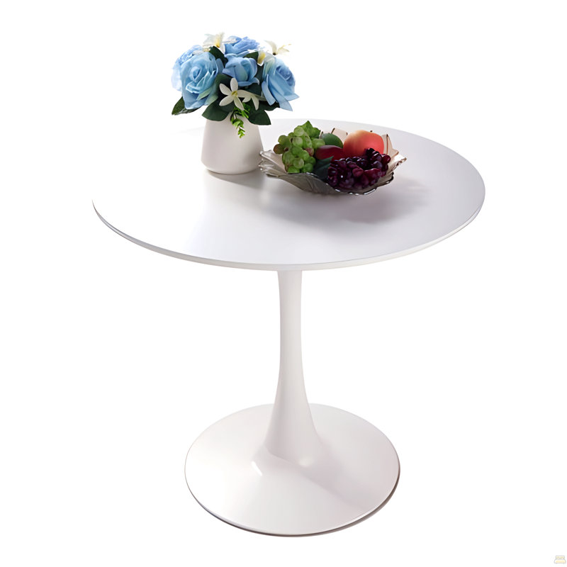 31.5" Round Dining Table, Tulip Table Kitchen Dining Table 2-4 People, White, White