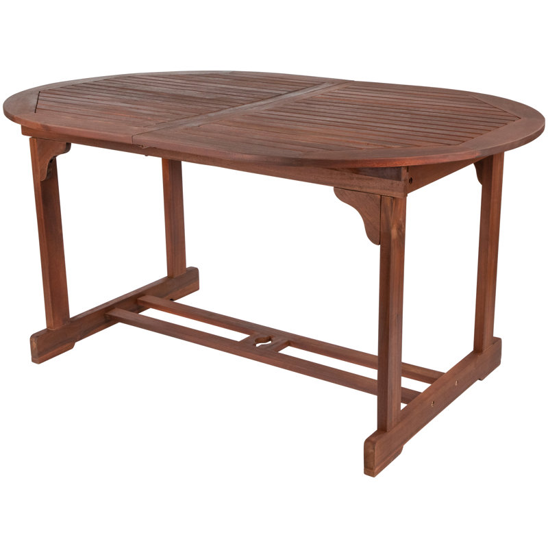 Oval Acacia Wood Folding Patio Dining Table with Brass Hardware