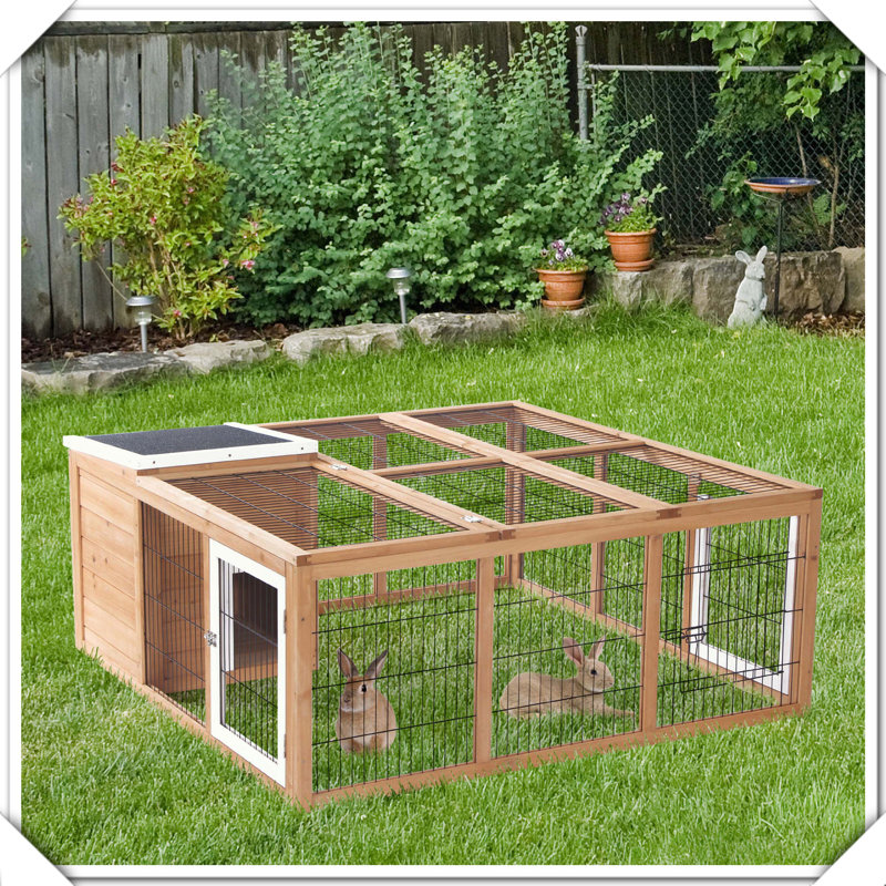 Cage à lapin imperméable avec trois portes de ventilation ouvertes, Naturel