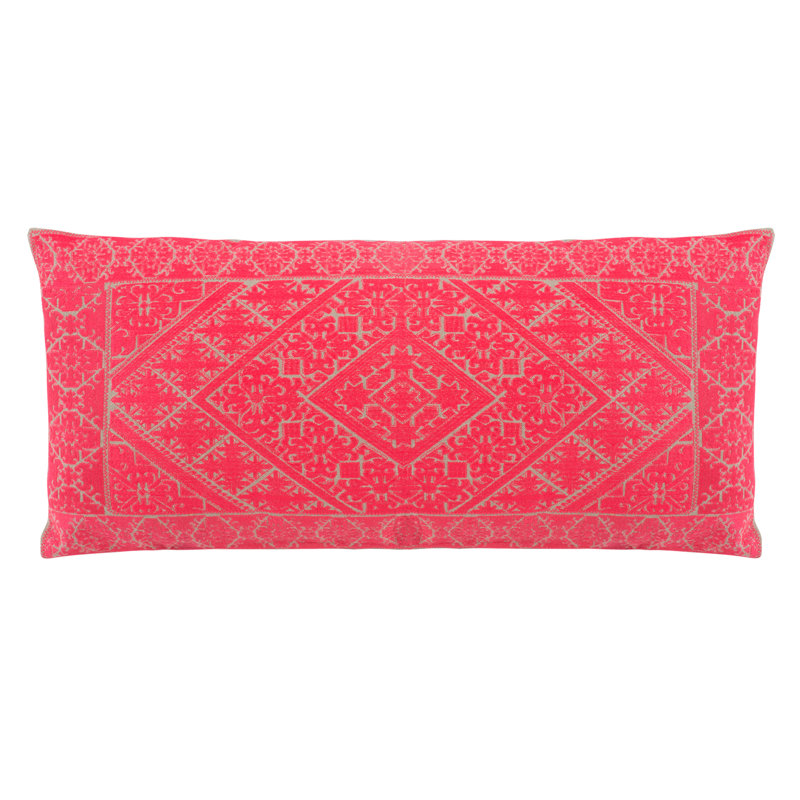 Beige and Red Embroidered Cotton Throw Pillow
