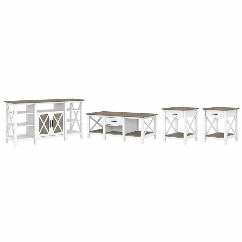 Ensemble de tables basses 4 pièces Huckins, Gris Shiplap / blanc pur