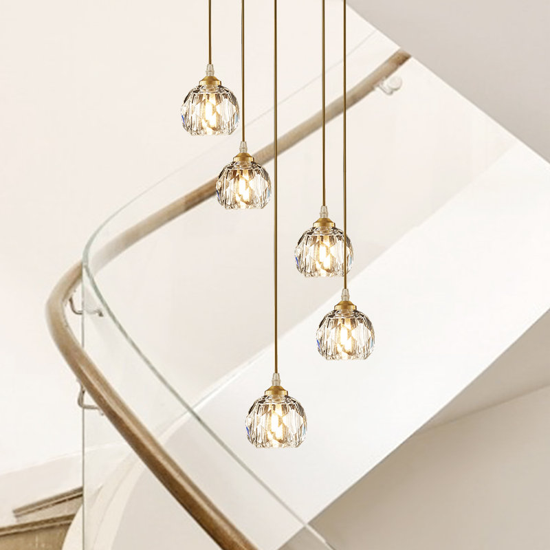 Disc Staircase Swirl Cluster Crystal Pendant Light, 100cm H x 37cm W x 37cm D