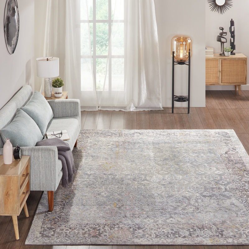 Oriental Area Rug in Gray, Rectangle 4' x 6'