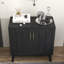Buffet Mid-Century moderne cannelé avec tablettes réglables et pieds en bois massif avec armoire de rangement noire (P 15,8 po x l 31,5 po x H 31,5 po)-117792412