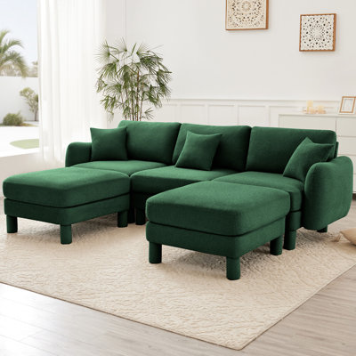 Boucle Fabric 3 U Shape Sectional With Shell-Shaped , 2 Movable Ottomans, Cylindrical Legs, Breathable Upholstery For Longevity Couch Distinctive Ottomans And Legs Wrapped Self, Modern Design Living