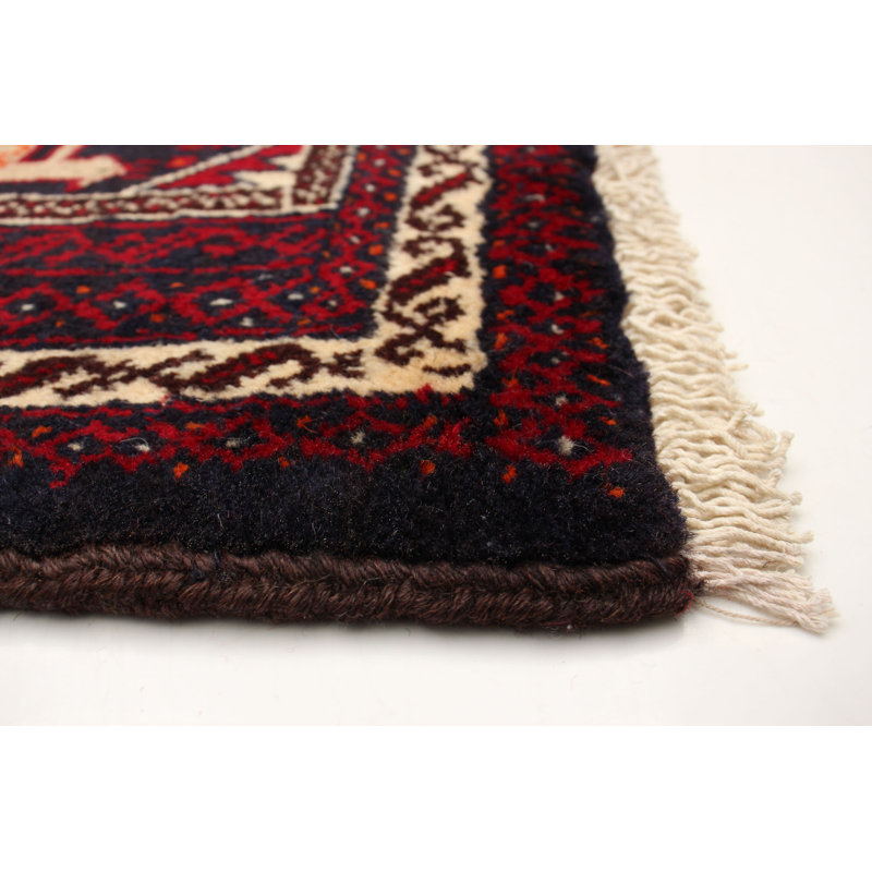 Tapis rouge en laine noué à la main de conception unique 3 pi 6 po x 5 pi 10 po New Age